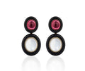 Garnet And Moon Quartz Cabochon Earrings with Onyx Ring