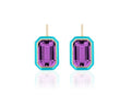 Amethyst Emerald Cut Earring with Turquoise Enamel