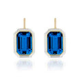 London Blue Topaz Emerald Cut Earring With White Enamel