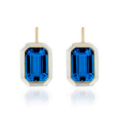 London Blue Topaz Emerald Cut Earring With White Enamel
