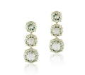 3 Tier Round Prasiolite Earrings, 18k Yellow Gold