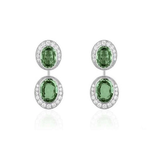 Faceted Oval Green Sapphire Knife Edge & Detachable Earrings with Diamond