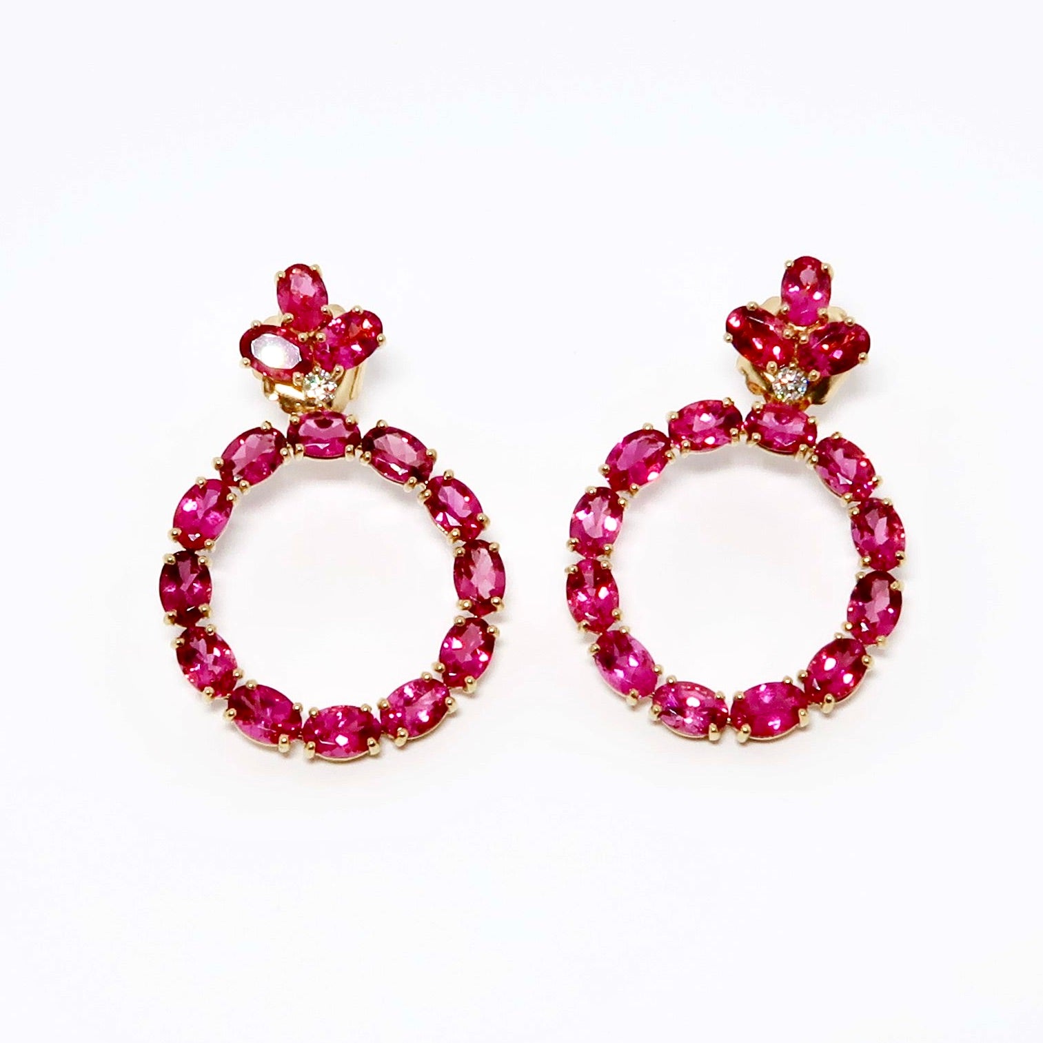 Circle Dangle Rubilite Earrings with Faceted Ovals