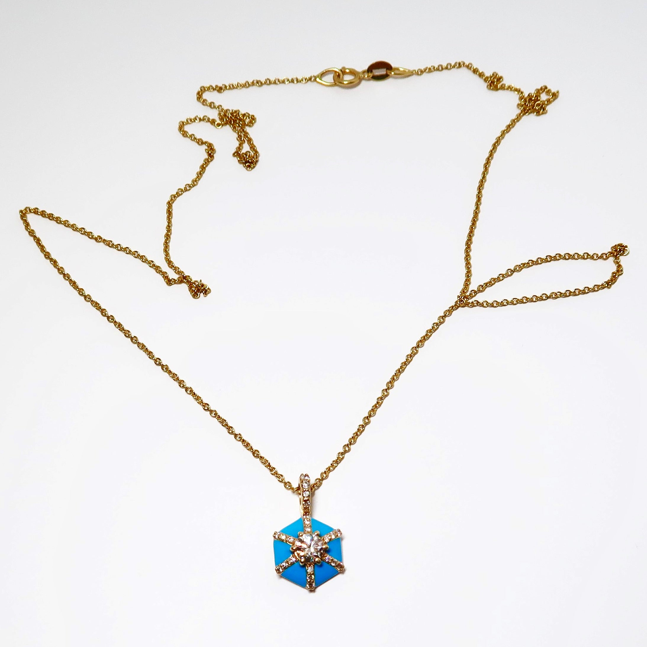 Hexagon Diamond Pendant With Turquoise Enamel