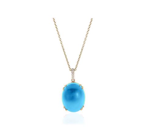 Oval Disc Blue Topaz Drop Pendant With Diamonds on Loop