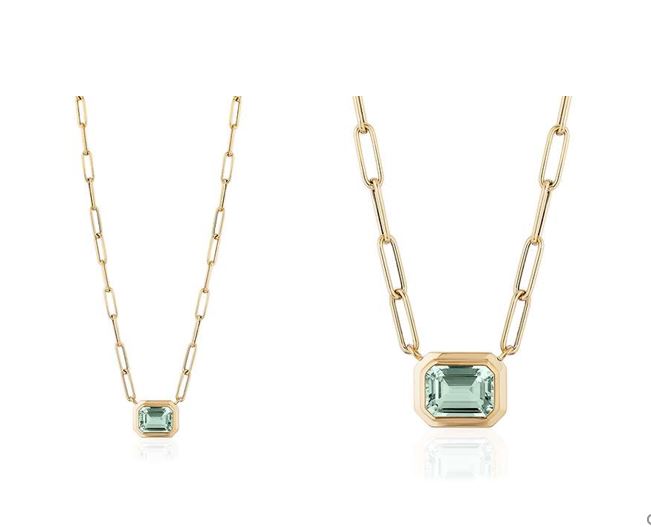 Prasiolite Emerald Cut Bezel Set Pendant in 18K Yellow Gold