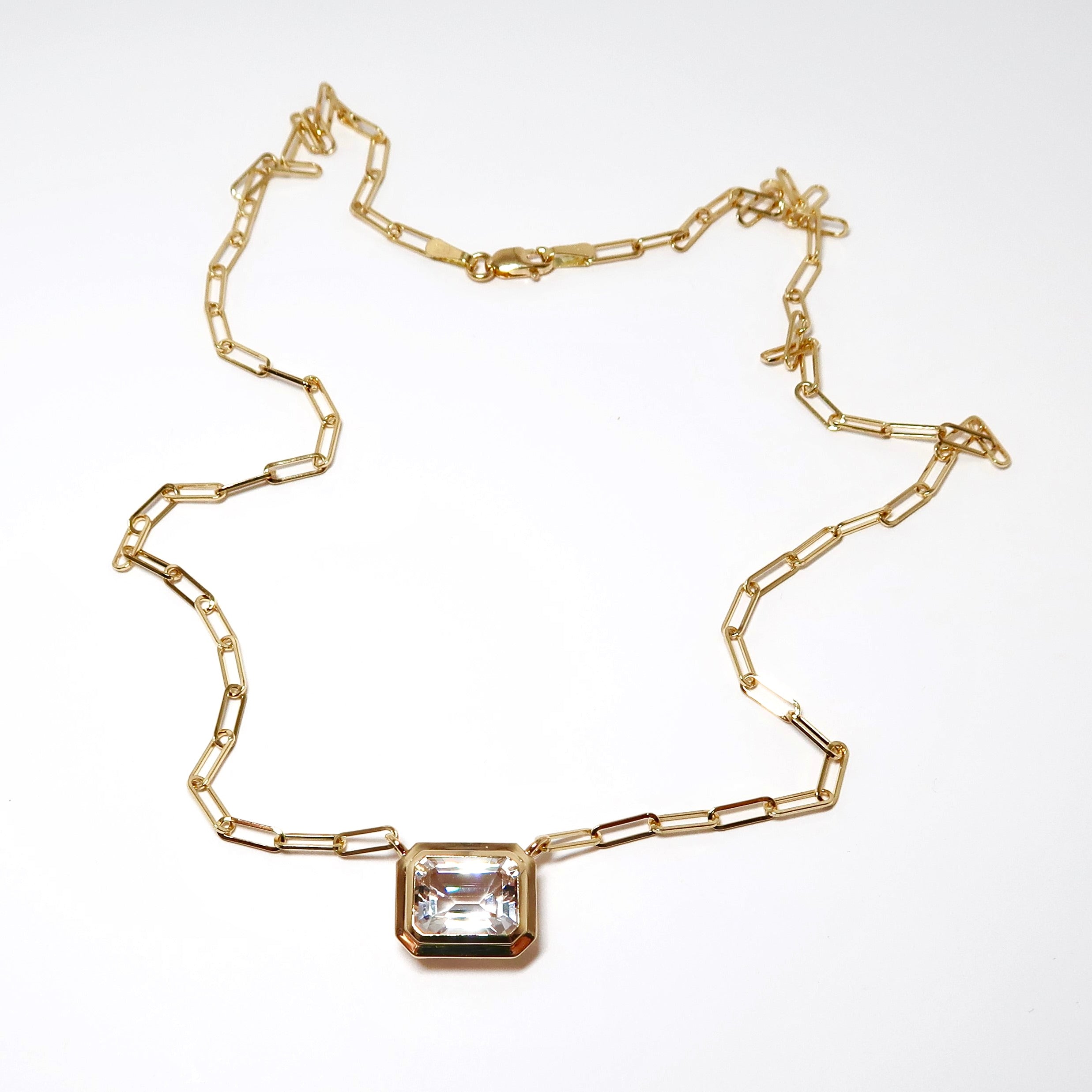 Rock Crystal Emerald Cut Bezel Set Pendant
