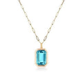Blue Topaz Emerald Cut Bezel Set Pendant