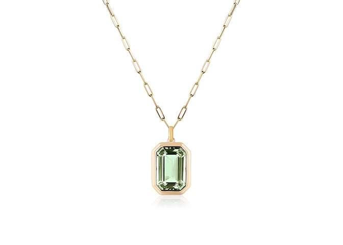 Prasiolite Emerald Cut Bezel Set Pendant