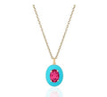 Faceted Oval Rubelite Pendant with White Enamel