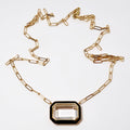 Rock Crystal Emerald Cut + Bezel Set Pendant with Black Enamel