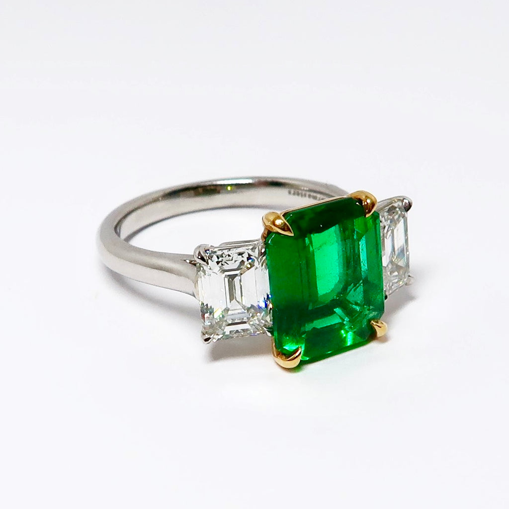 Emerald & Diamond 3 Stone Ring