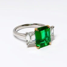 Load image into Gallery viewer, Emerald &amp; Diamond 3 Stone Ring
