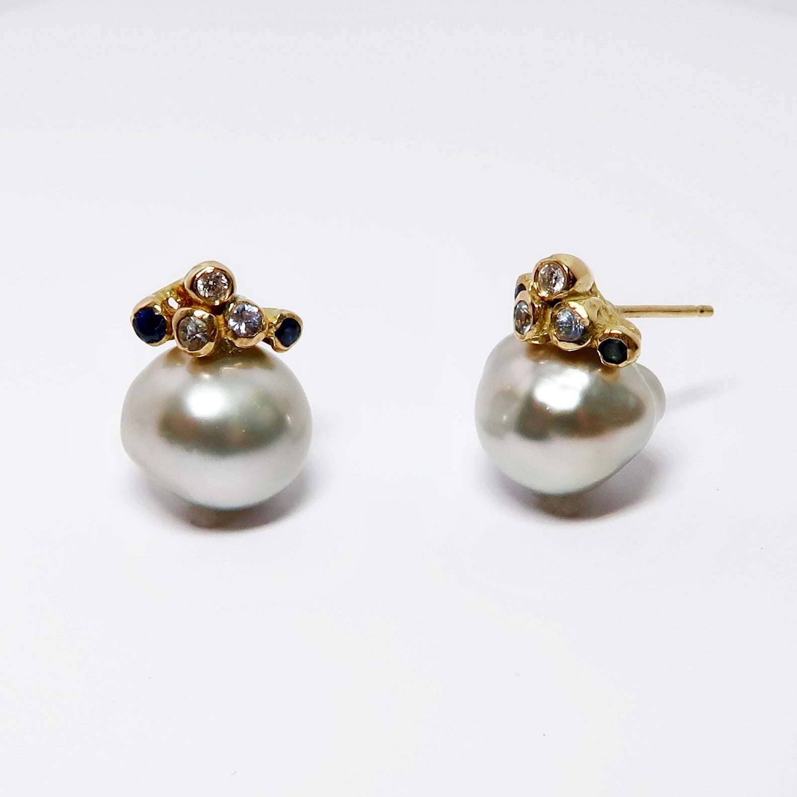 Silver Pearl Earrings, Diamond & Sapphire Accents NO PRICE
