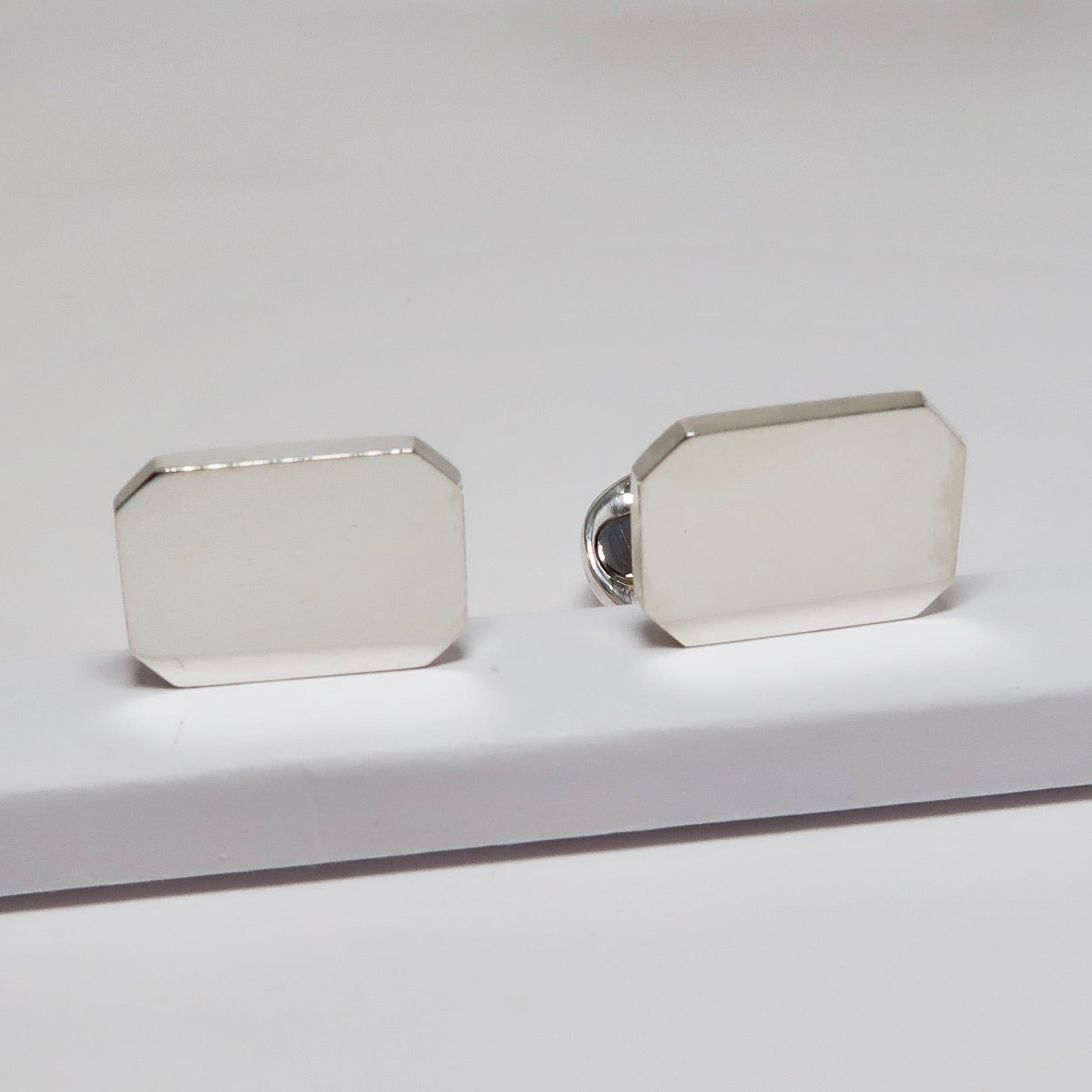 Sterling Silver Rectangle, Cut Corner Cufflinks