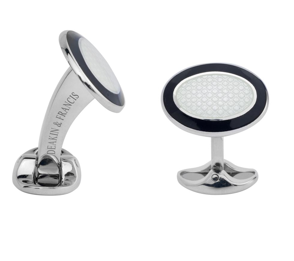 Sterling Silver & Enamel Oval Shaped Cufflinks