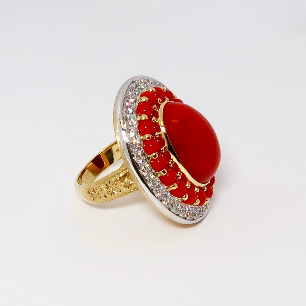 Coral & Diamond Ring