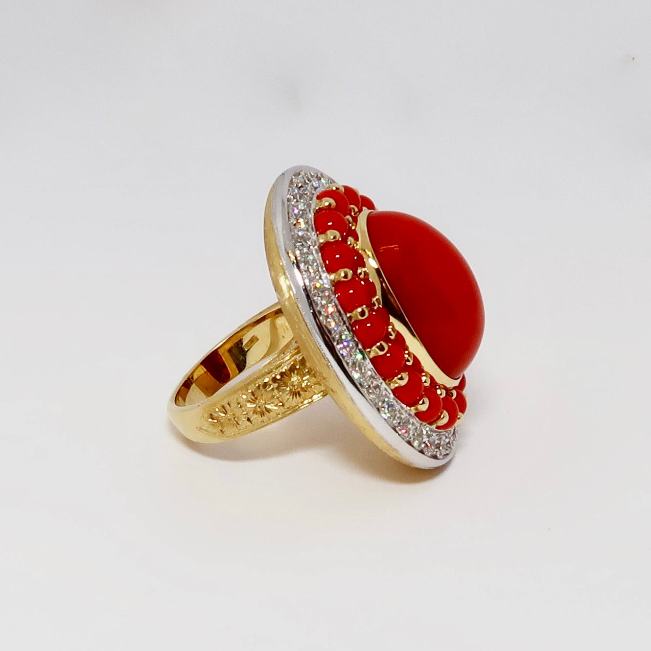Coral & Diamond Ring