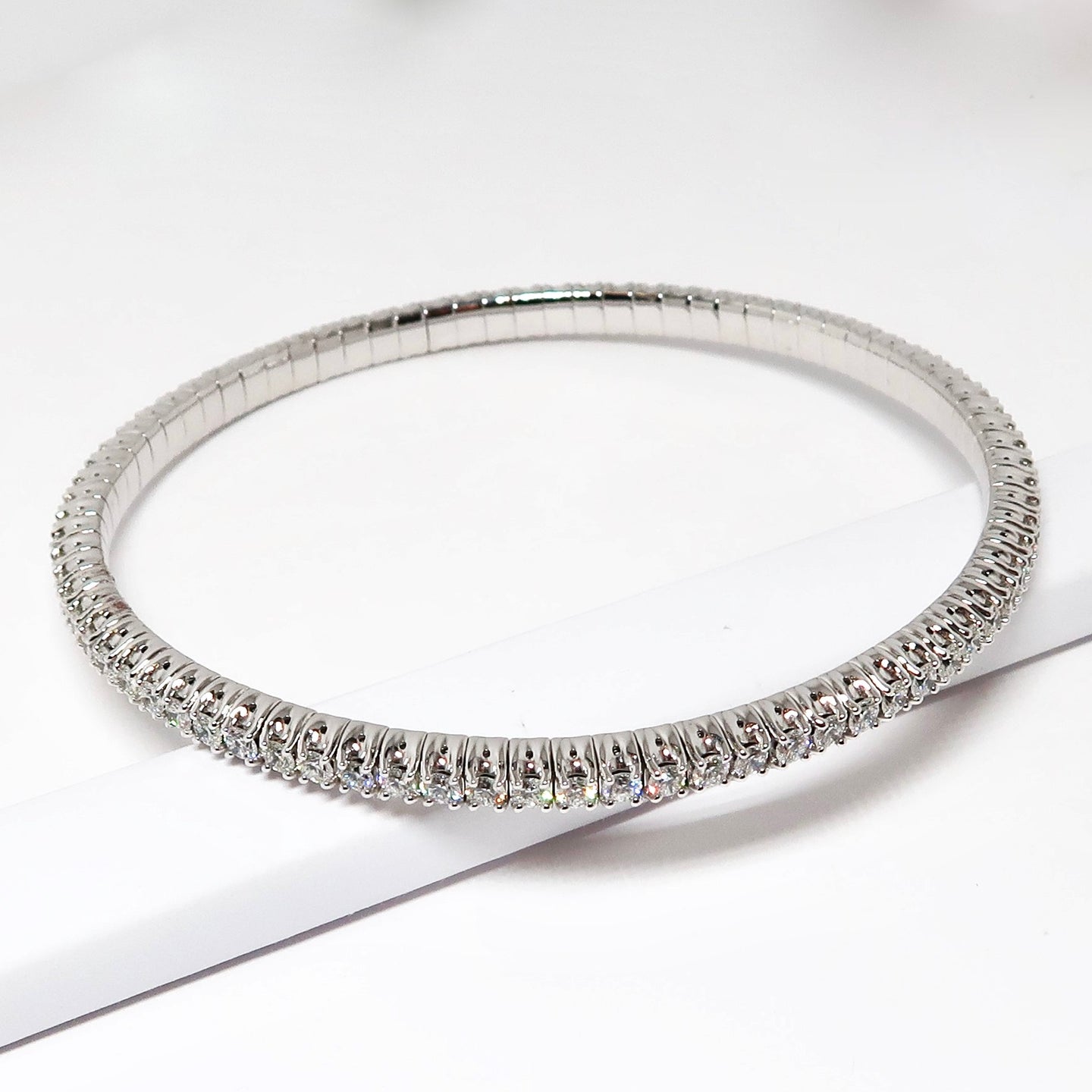 Expandable Diamond Bangle Bracelet, 80 Round Diamonds