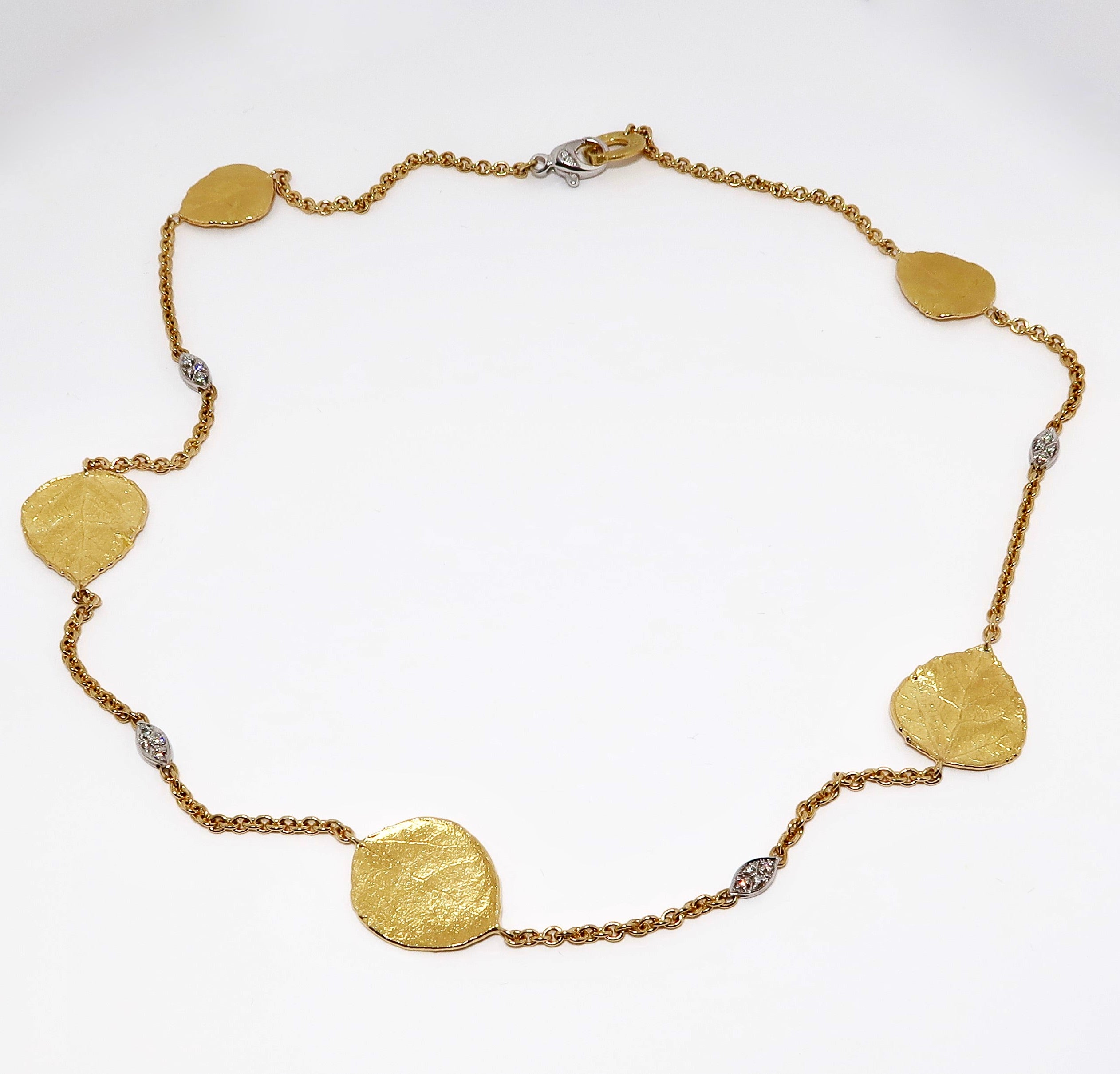 18k and 19k Yellow & White Gold 5 Leaf Necklace