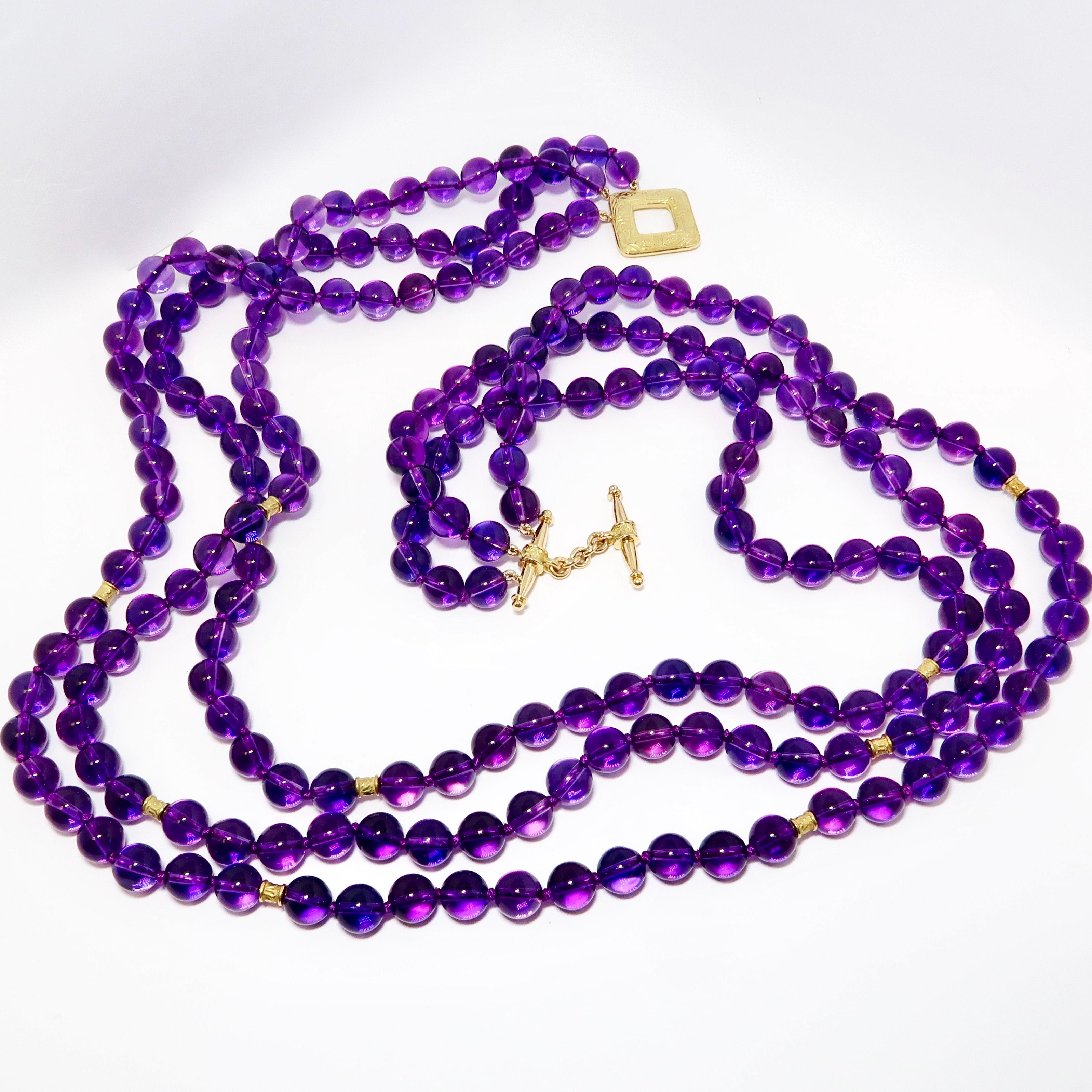 3 Strand, Round Amethyst Bead Necklace