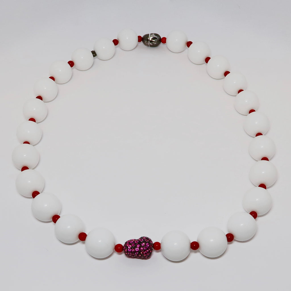 Onyx & Coral Necklace with Pink Sapphire