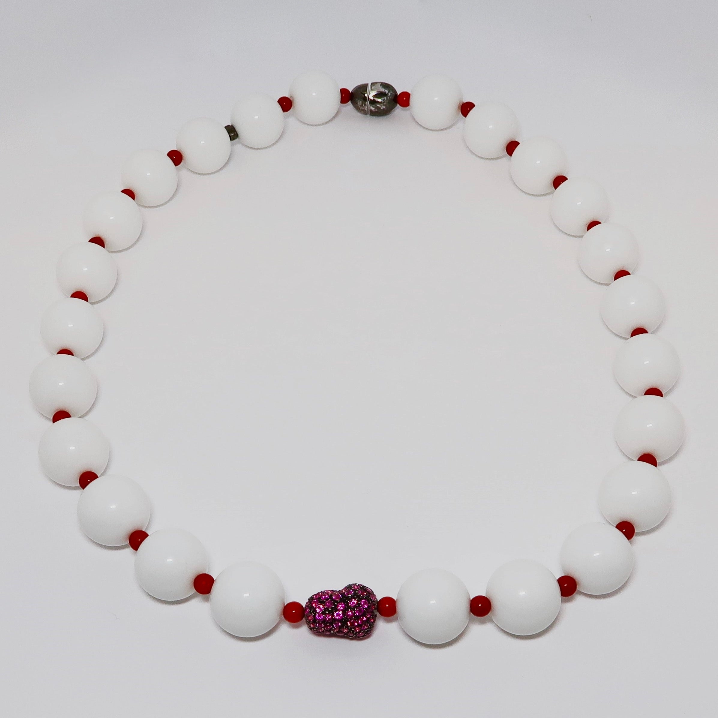Onyx & Coral Necklace with Pink Sapphire
