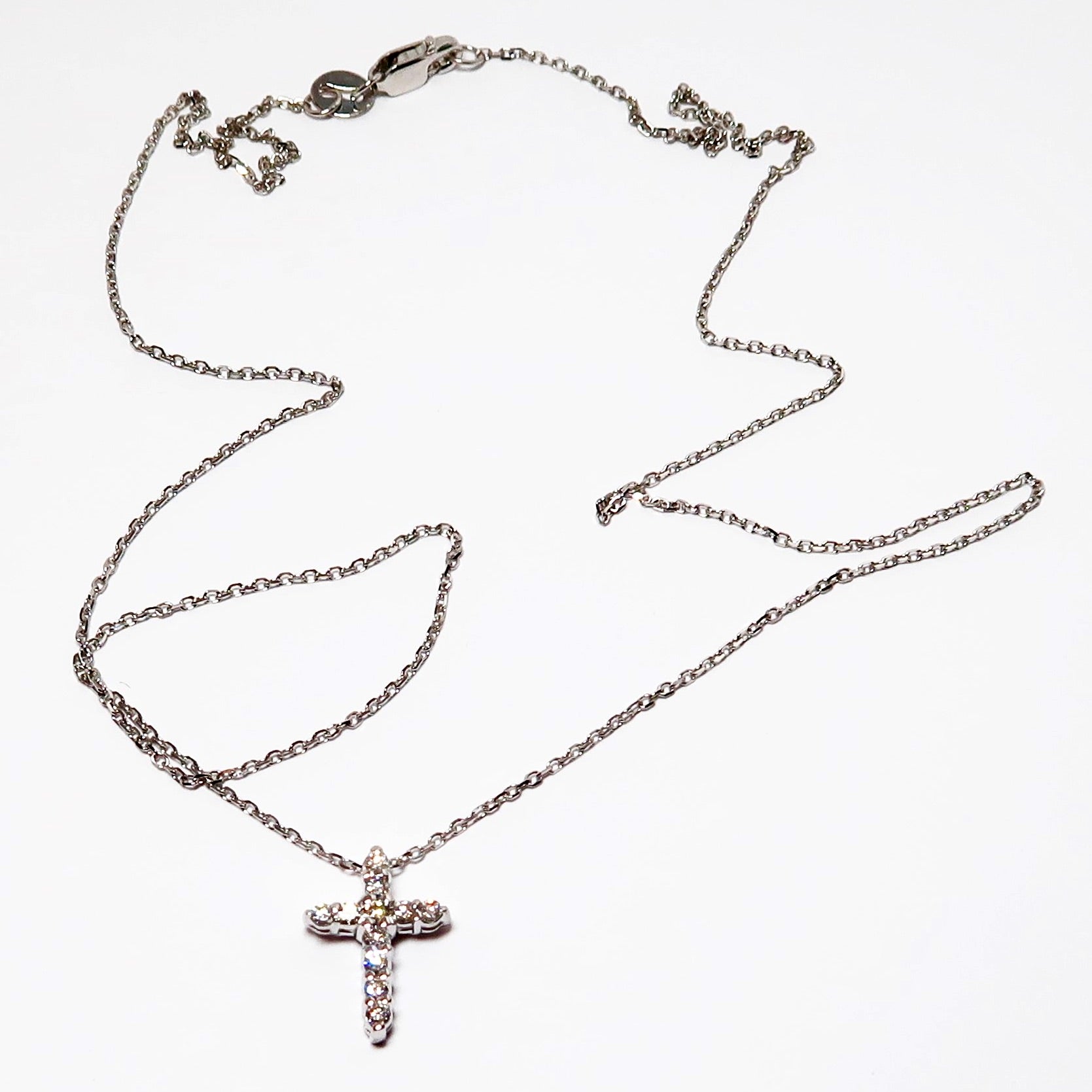 14k White Gold Diamond Cross Necklace