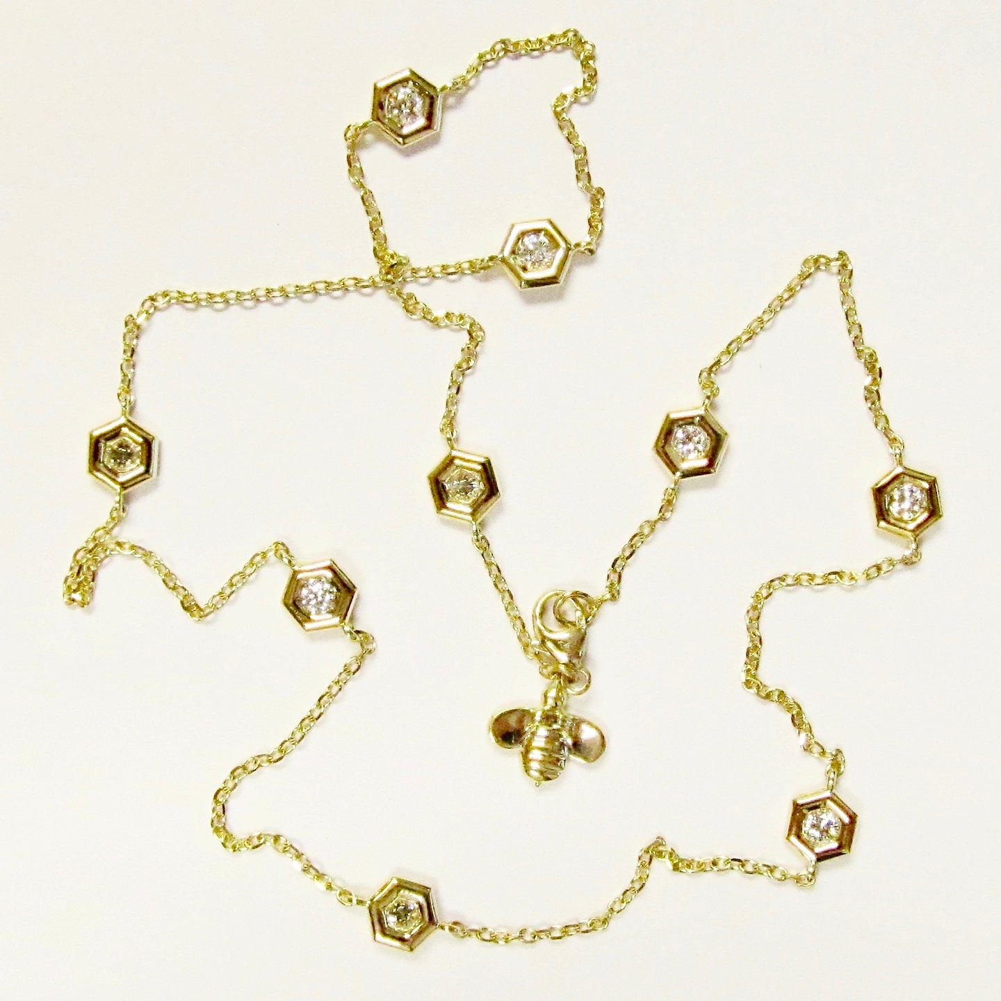 18k Yellow Gold, 9 Round Diamond Mini B Necklace
