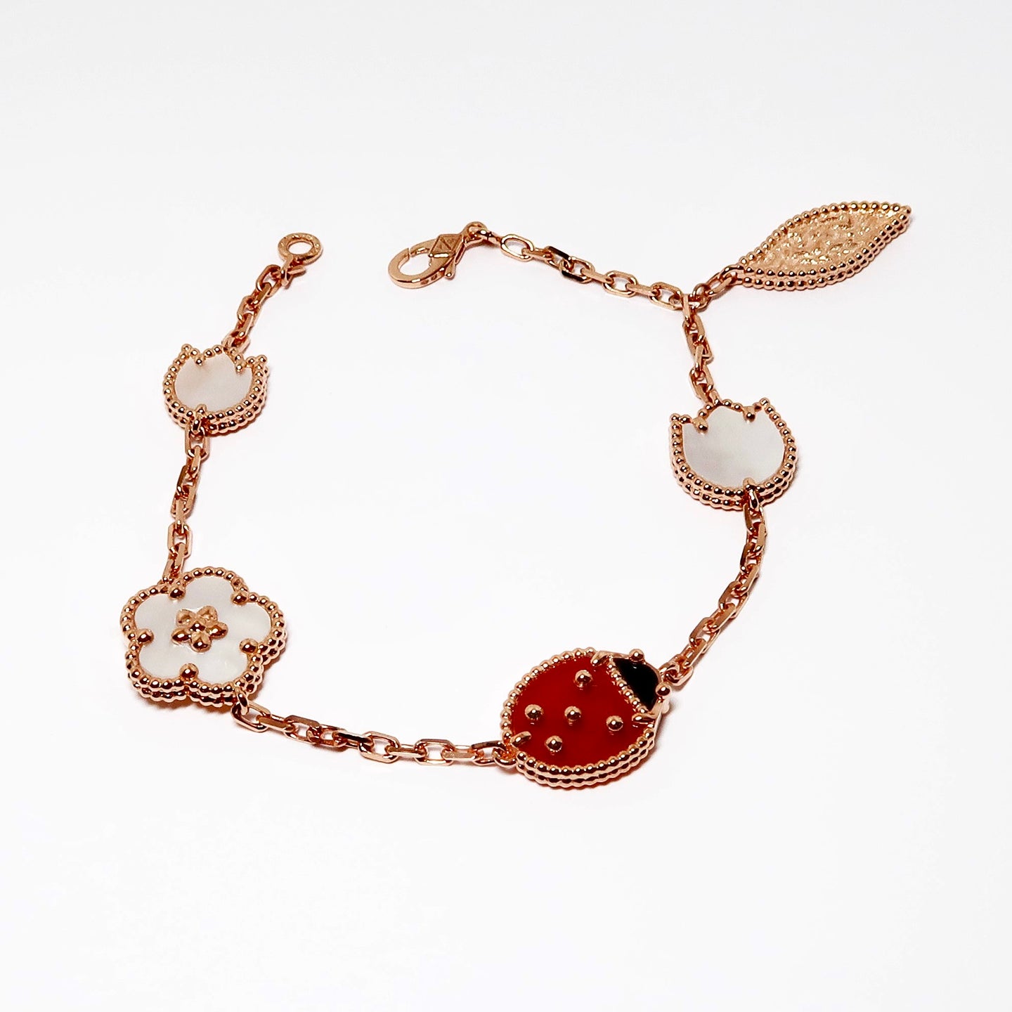 18k Rose Gold Bracelet, Lady Bug Charm Bracelet