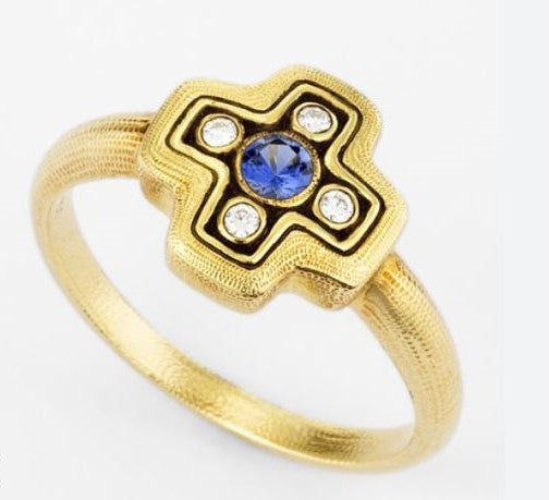 Sapphire & Diamond Cross Ring