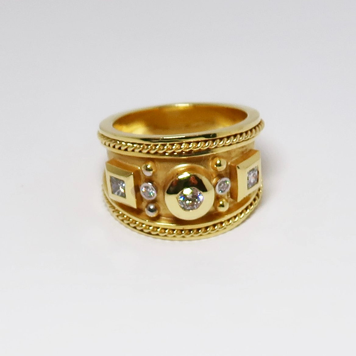 Wide, Yellow Gold Ring with Diamonds