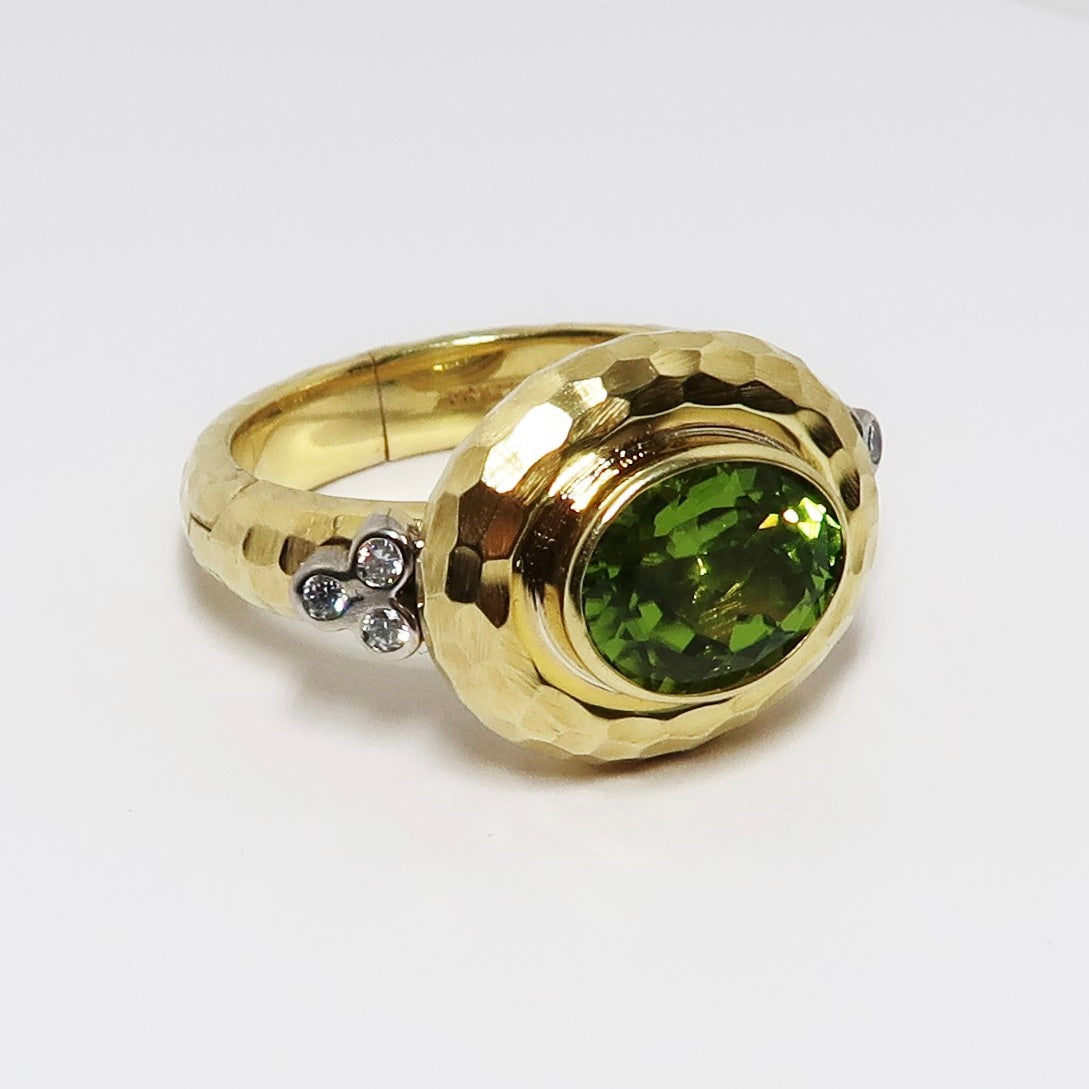 Faceted Peridot & Diamond Ring