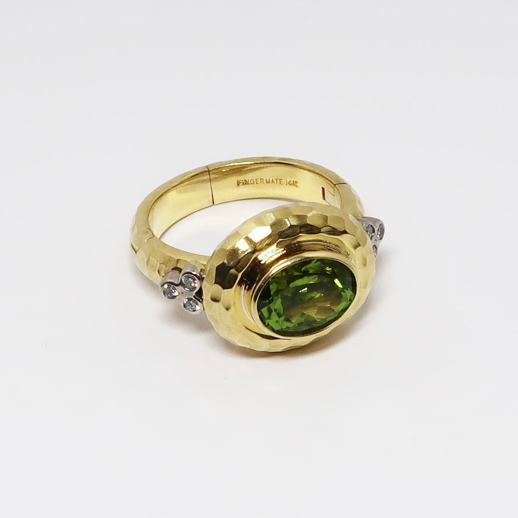 Faceted Peridot & Diamond Ring