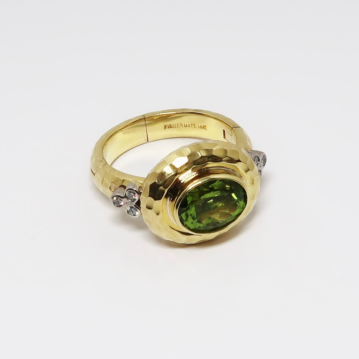Faceted Peridot & Diamond Ring
