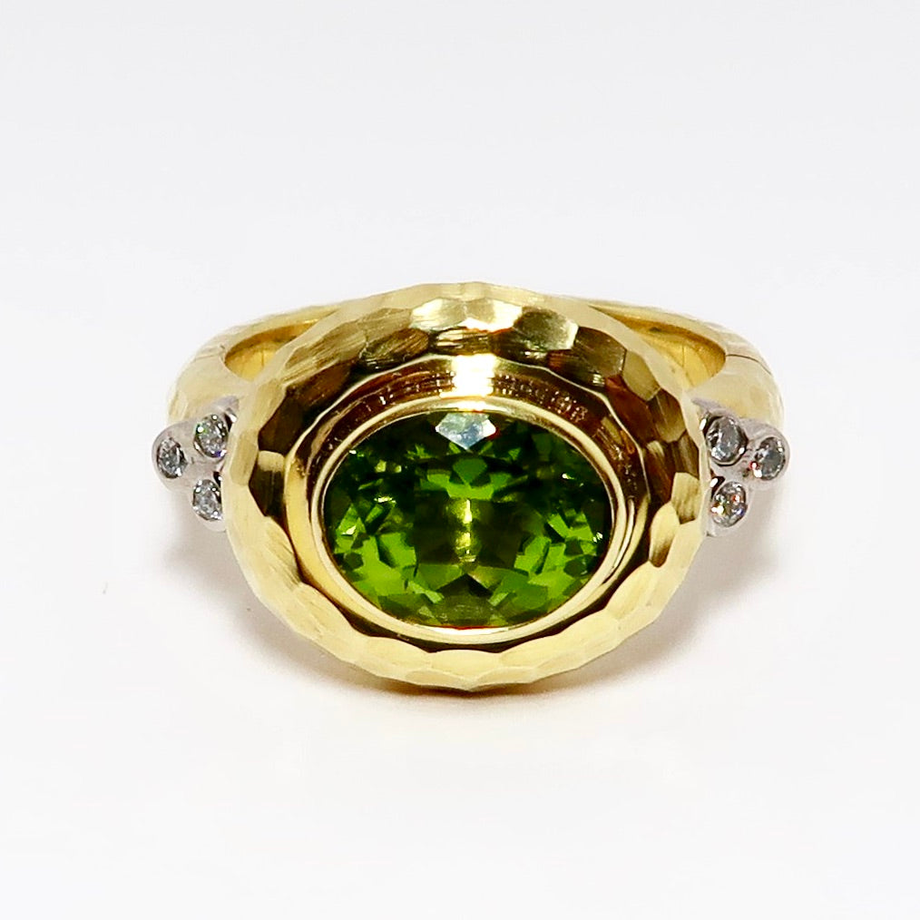 Faceted Peridot & Diamond Ring