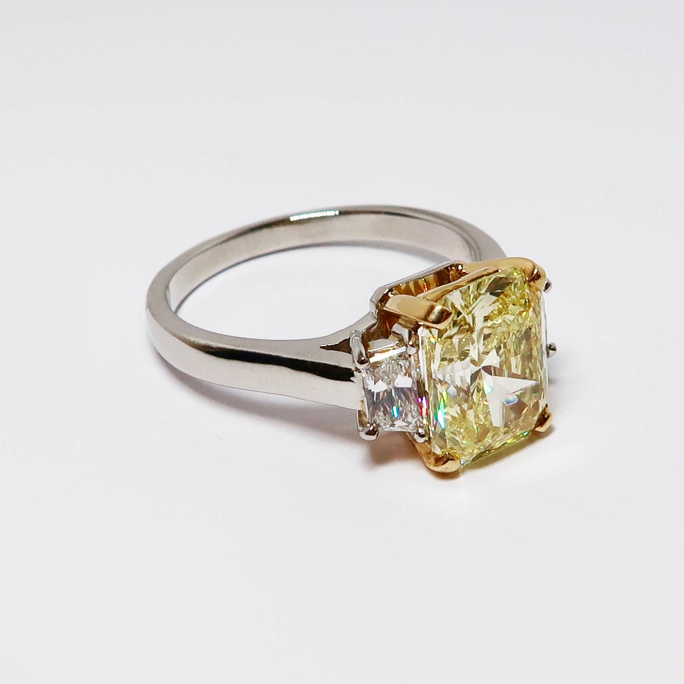 Radiant Cut Yellow Diamond 3-Stone Ring