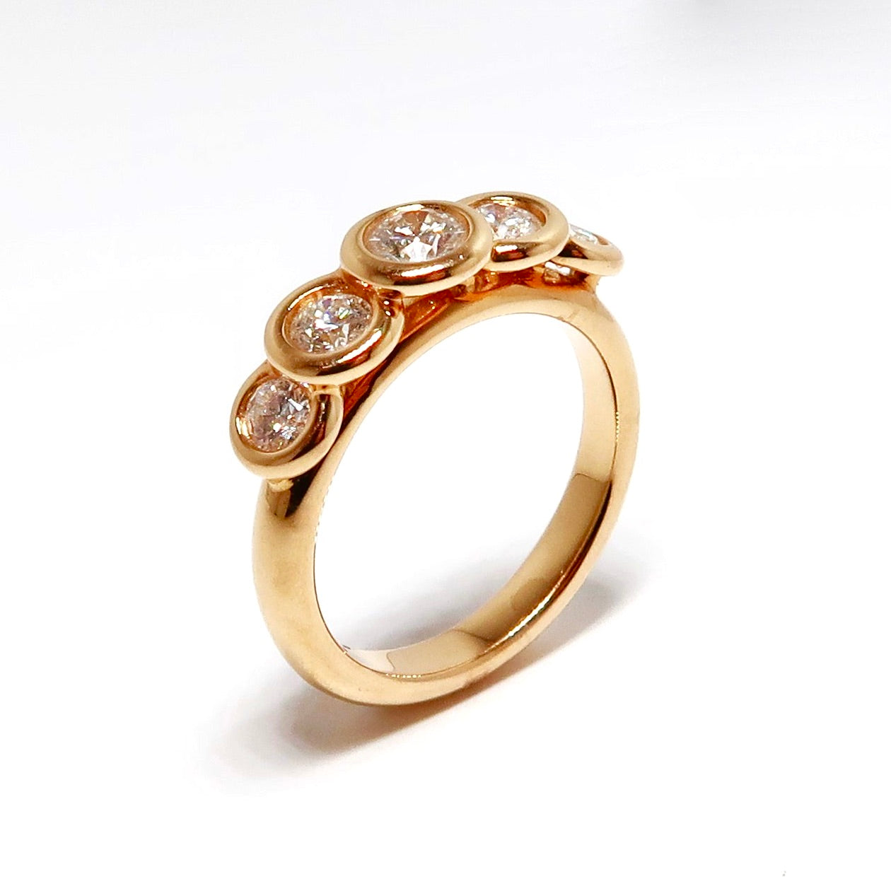18k Pink Gold Diamond 5 Stone Bezel Set Ring