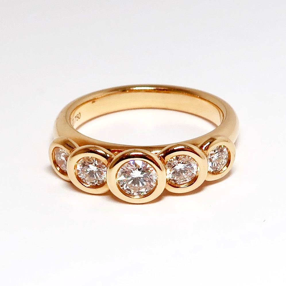 18k Pink Gold Diamond 5 Stone Bezel Set Ring