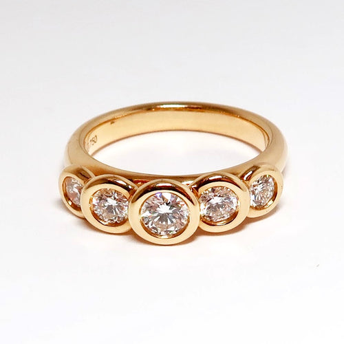 18k Pink Gold Diamond 5 Stone Bezel Set Ring