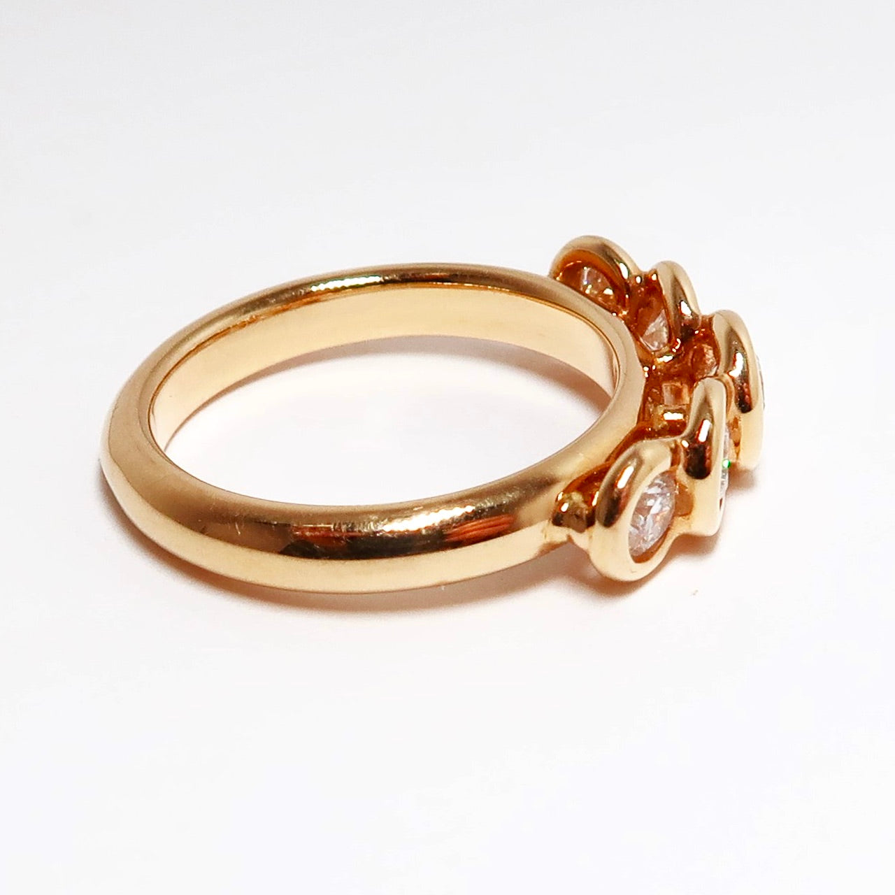 18k Pink Gold Diamond 5 Stone Bezel Set Ring