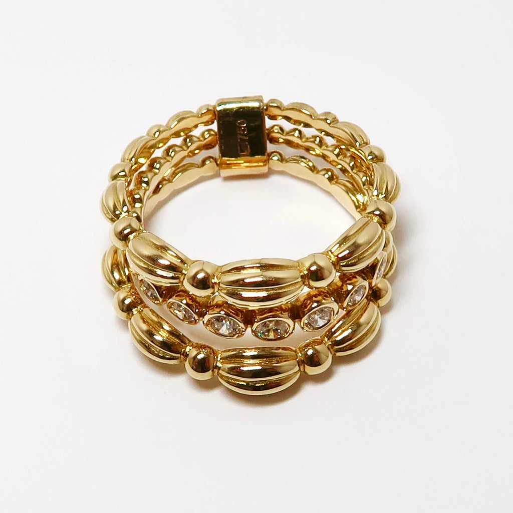 18k Yellow Gold & Diamond 3 Row Nutmeg Ring