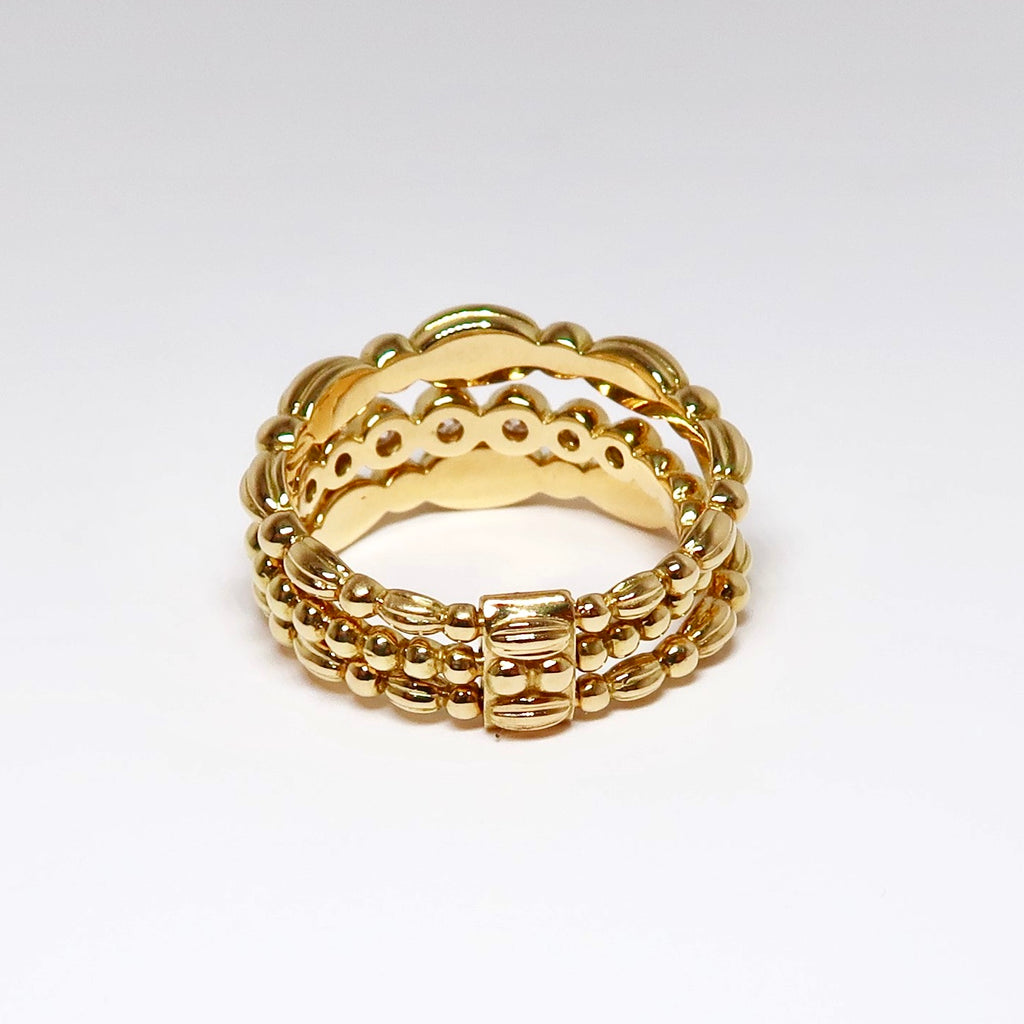18k Yellow Gold & Diamond 3 Row Nutmeg Ring