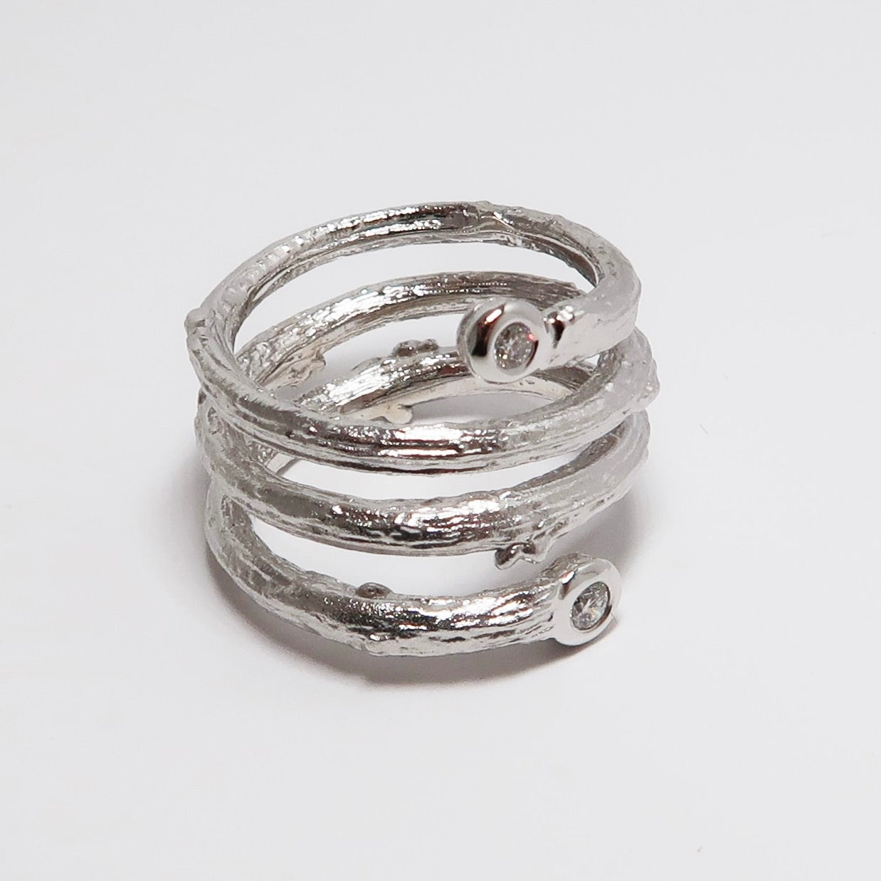 18k White Gold, 4 Row Olive Branch Coil Ring