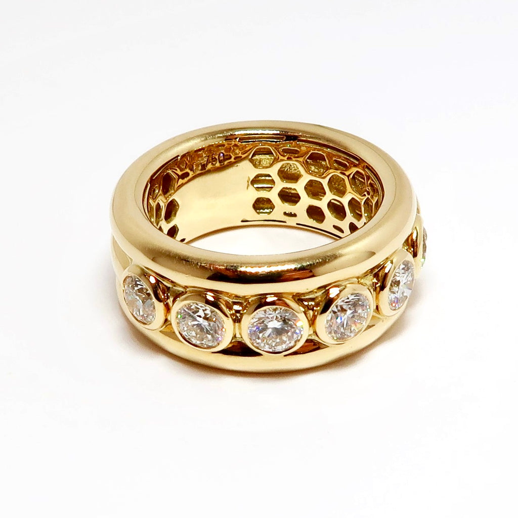 18k Yellow Gold & Diamond Wide Band Ring