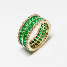 Load image into Gallery viewer, 4 Row Emerald &amp; Diamond Wide Band
