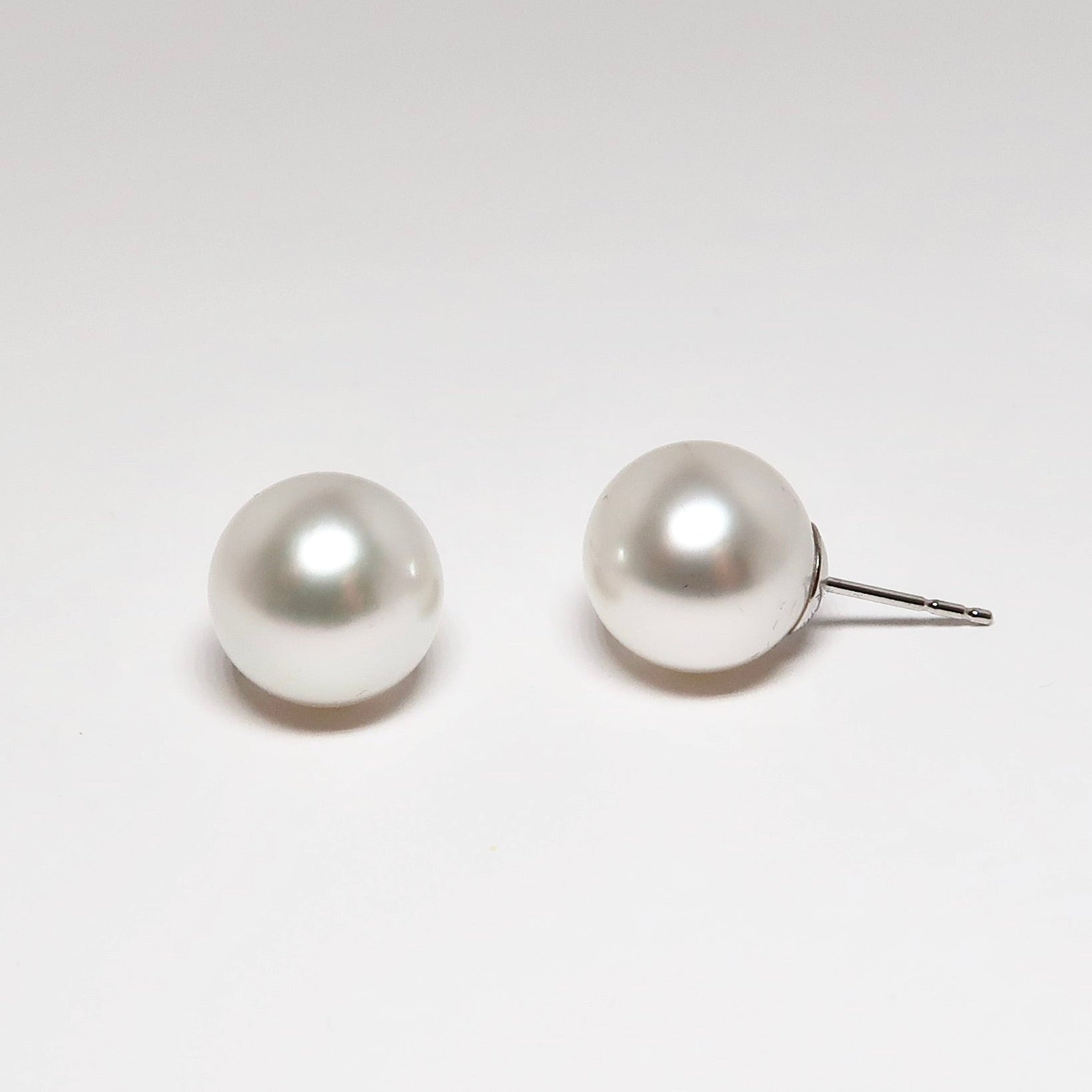 Pearl Stud Earrings, 9.8mm South Seas White Pearls