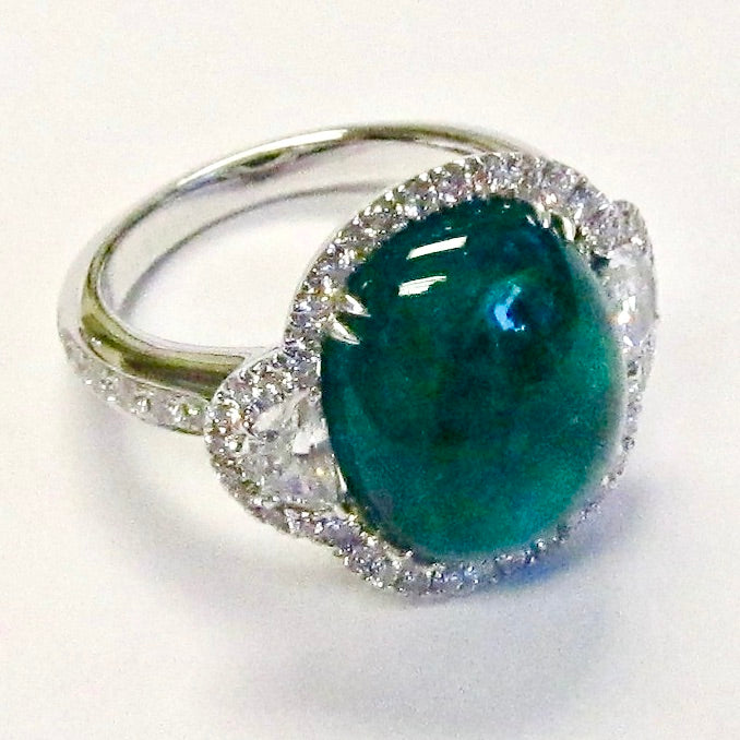 Emerald Caboshon & Diamond Ring