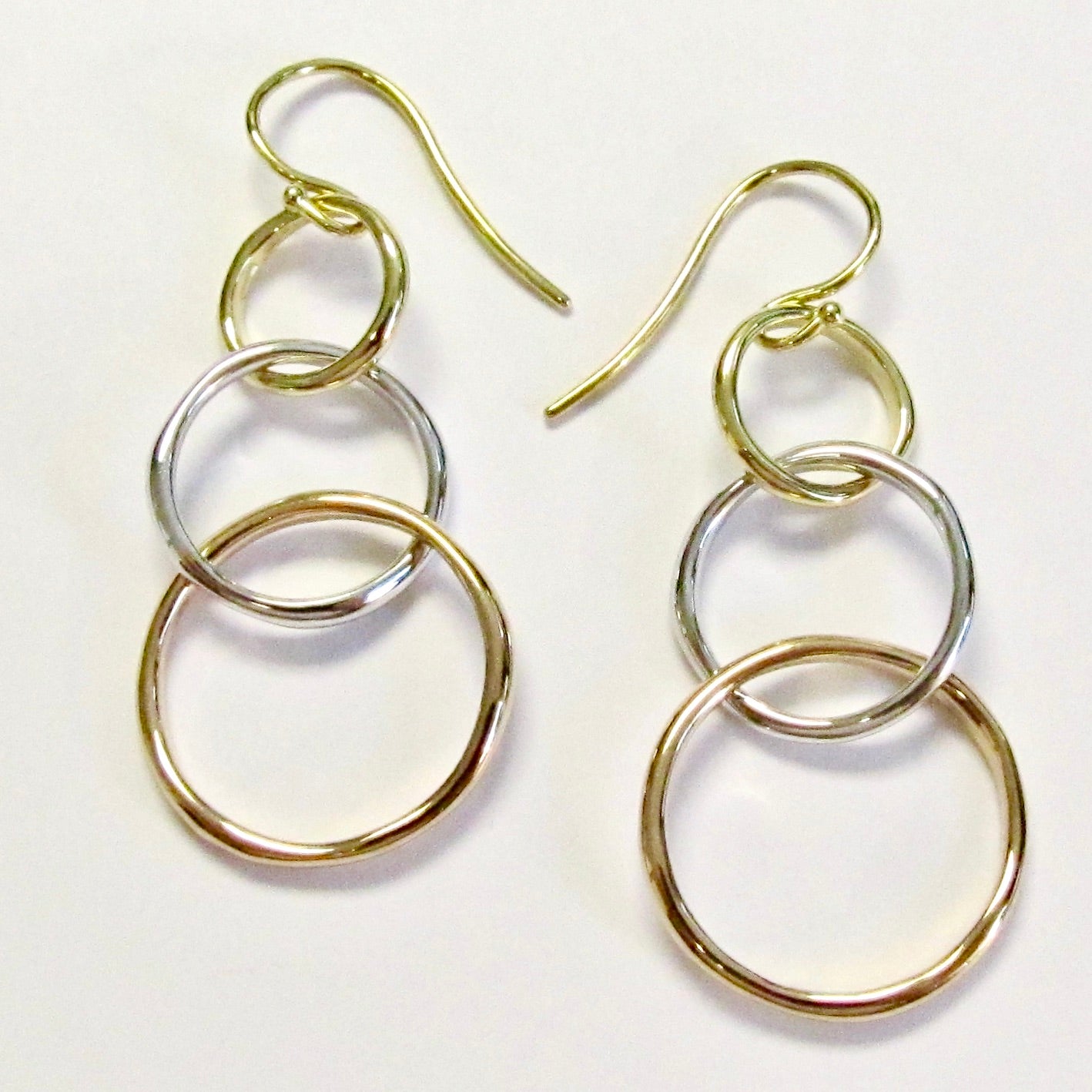 18k Tri-Color Gold Circle Dangle Earrings