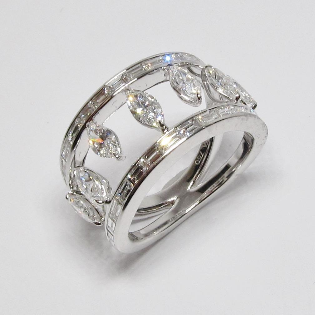 18k White Gold Wide Marquise Diamond Ring